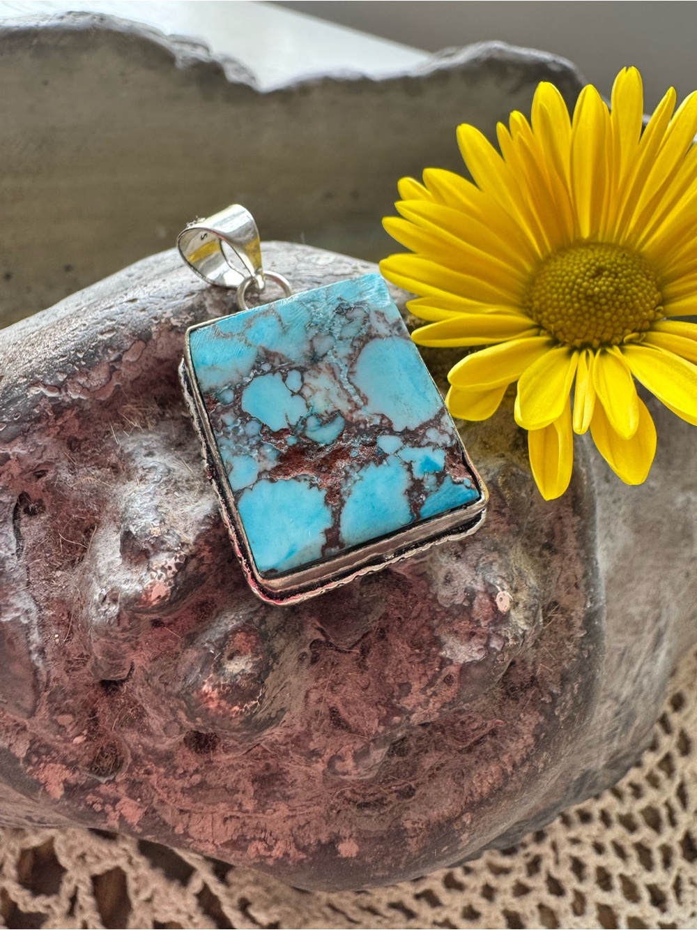 NATURAL GENUINE TURQUOISE PENDANT 925 overlay